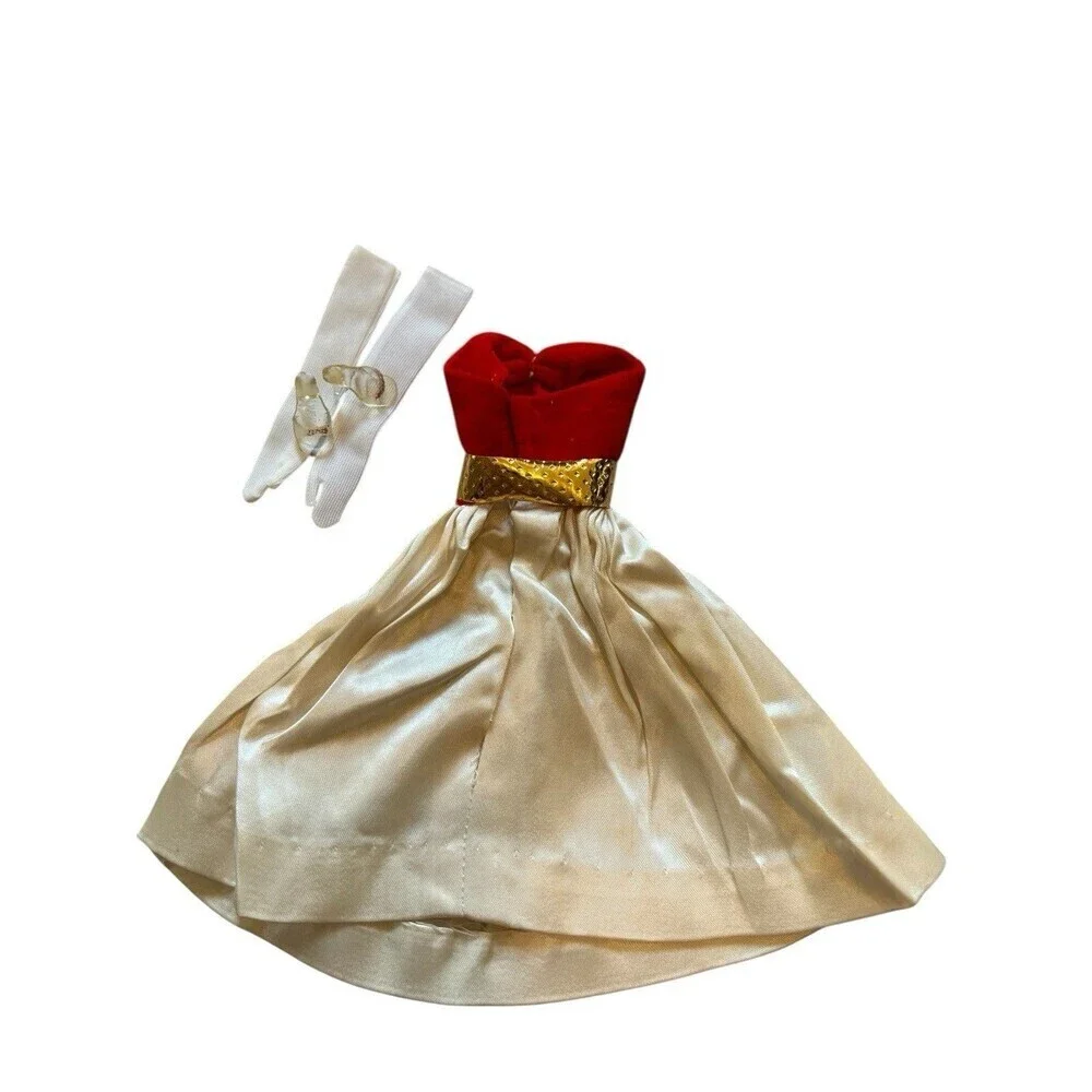 VTG Mattel Barbie Doll Silken Flame Velvet & Satin Dress #977 Red & White 1960’s